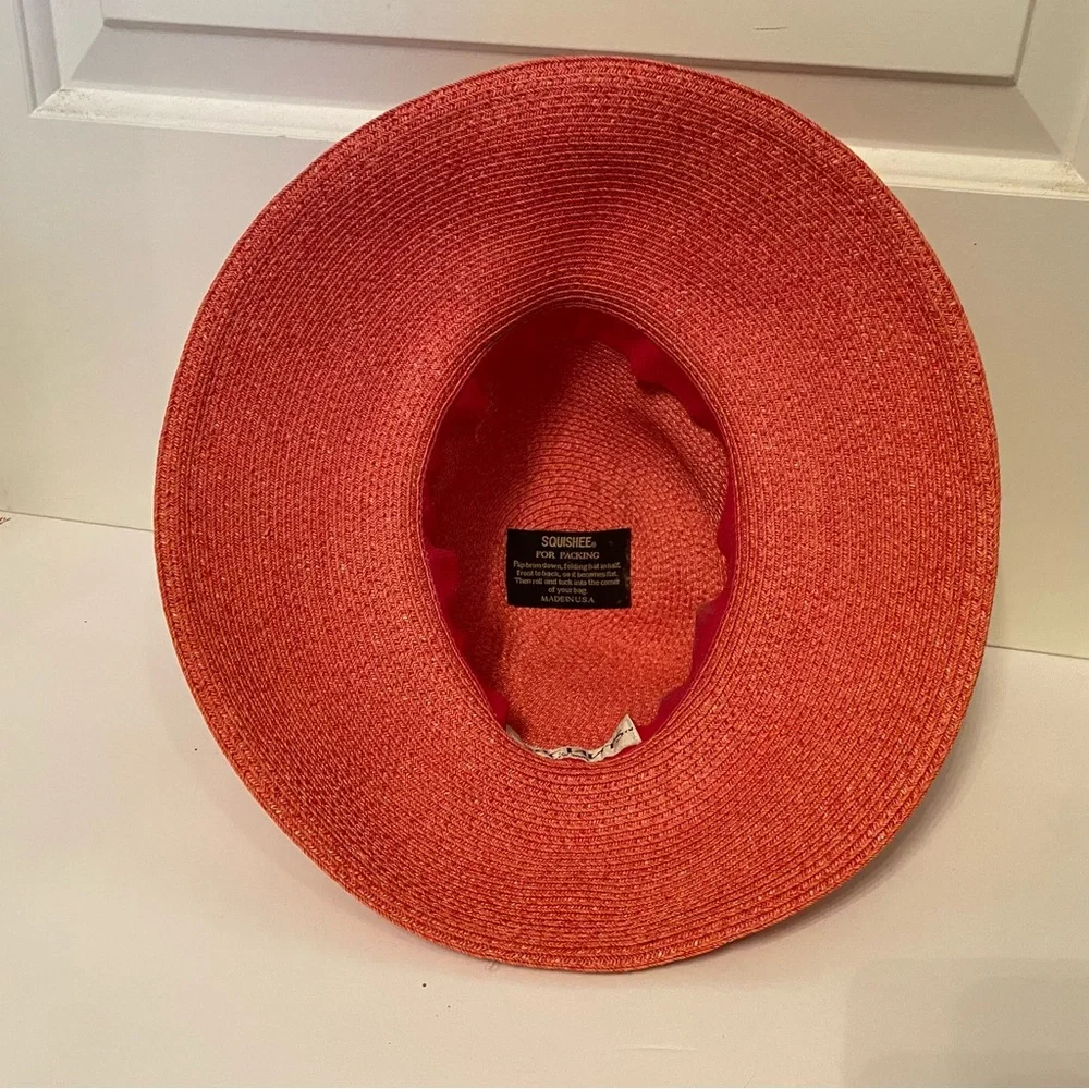 ERIC JAVITS HAT PINK WIDE BRIM STRAW SUN PACKABLE SQUISHEE USA - Picture 9 of 10